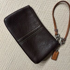 Coach Brown Pebbled Leather Wristlet